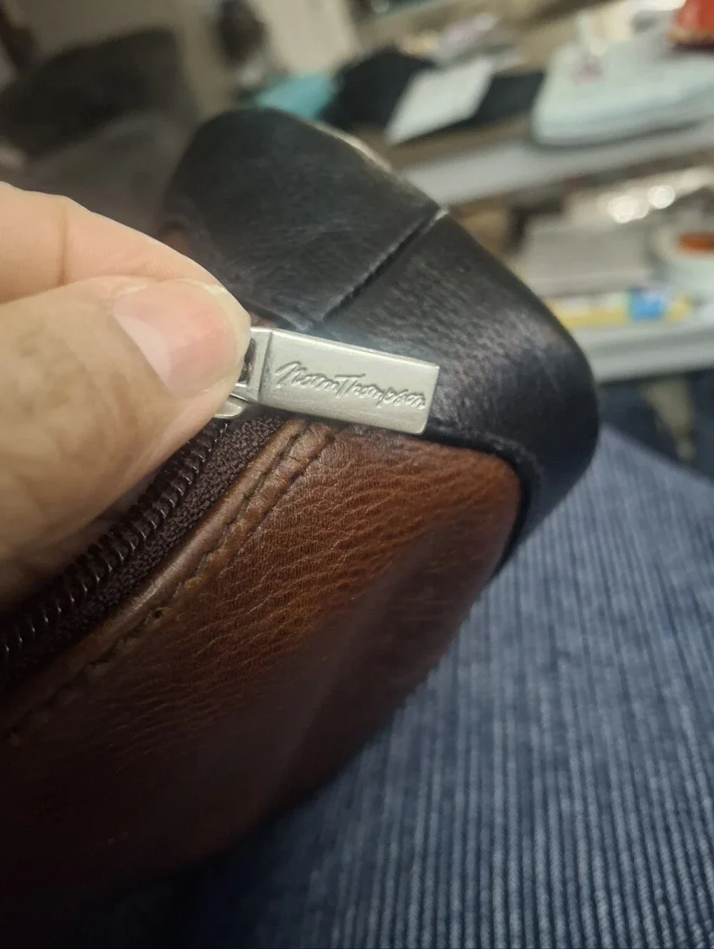 Norm Thompson Brown and Black Leather Satchel